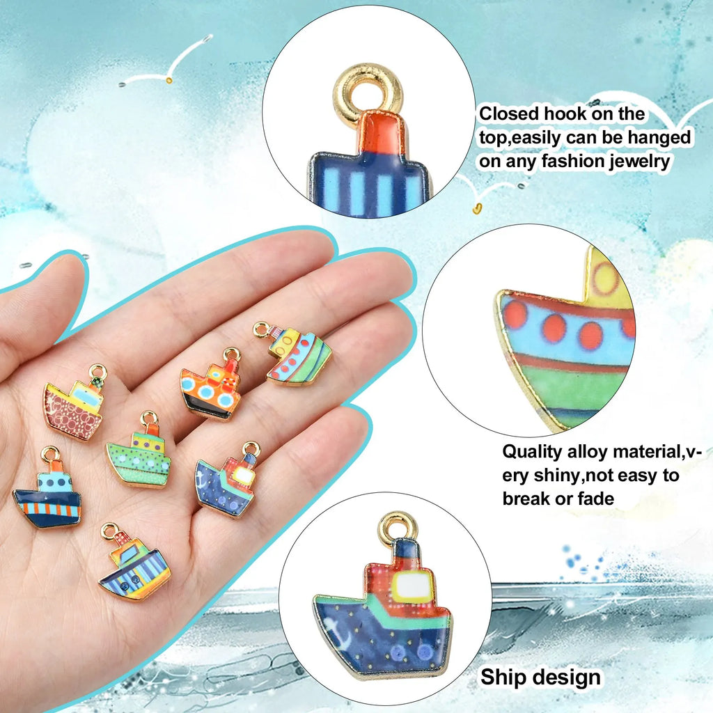 PandaHall 30Pcs 10 Styles Nautical Ship Charms Sea Journey Enamel Cruise Charms for DIY Craft Jewelry Making Supplies Qme
