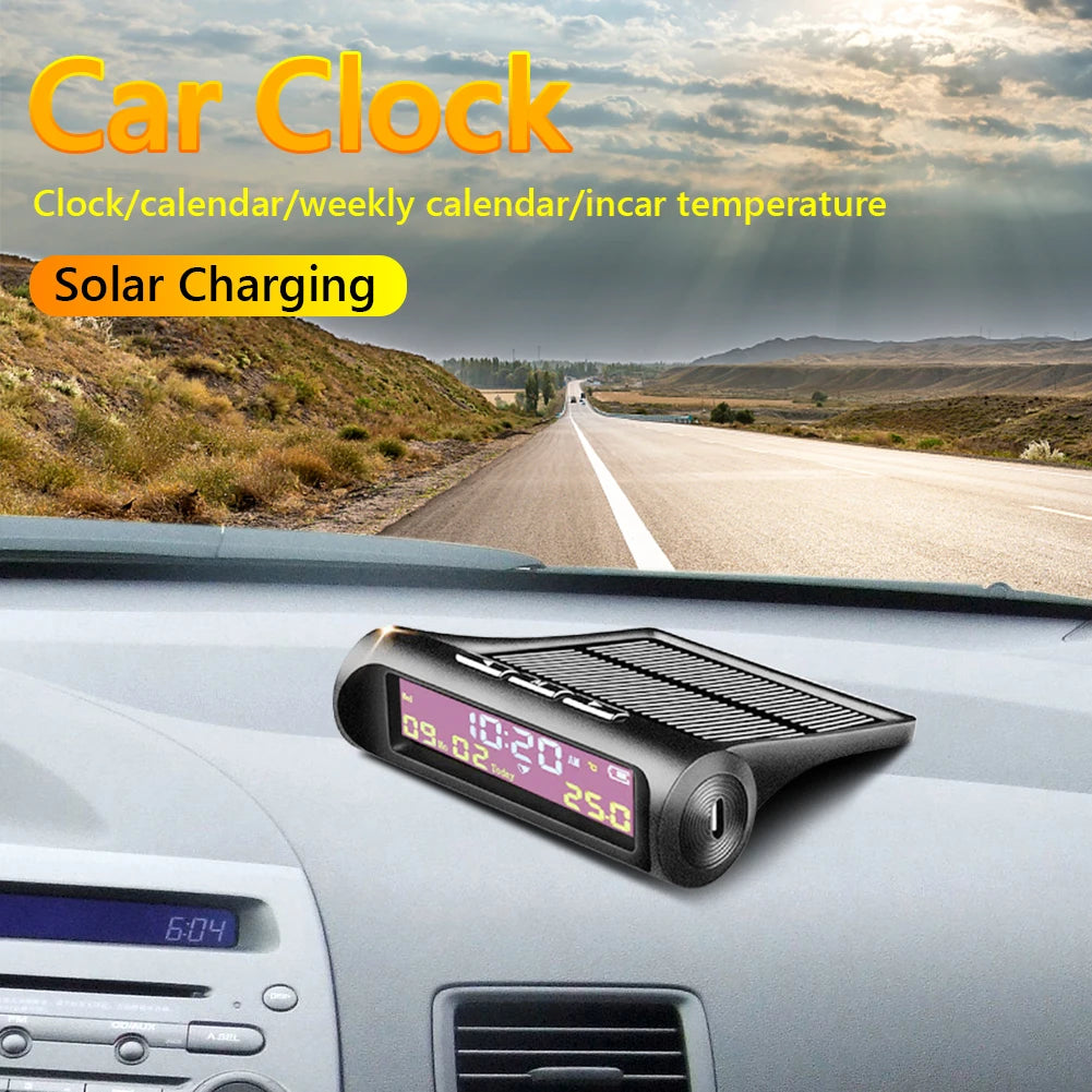 TPMS Look Solar Car Digital Clock with LCD Time Date In-Car Temperature Display for Outdoor Personal Car Part Decoration Qme