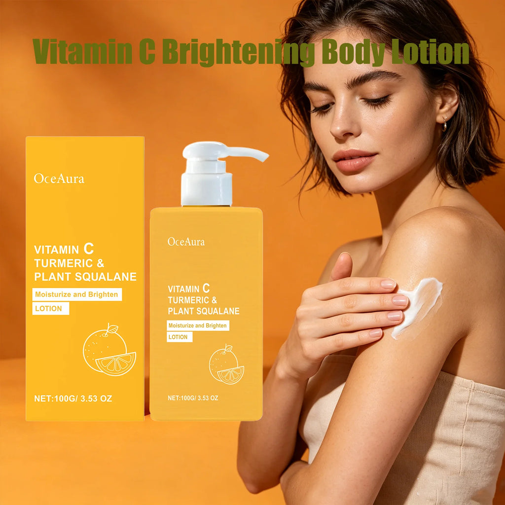 OceAura Vitamin C Brightening Body Lotion Deep Moisturizing Dullness Improving Gentle Exfoliating Even Tone Skin Care Cream 100g Qme