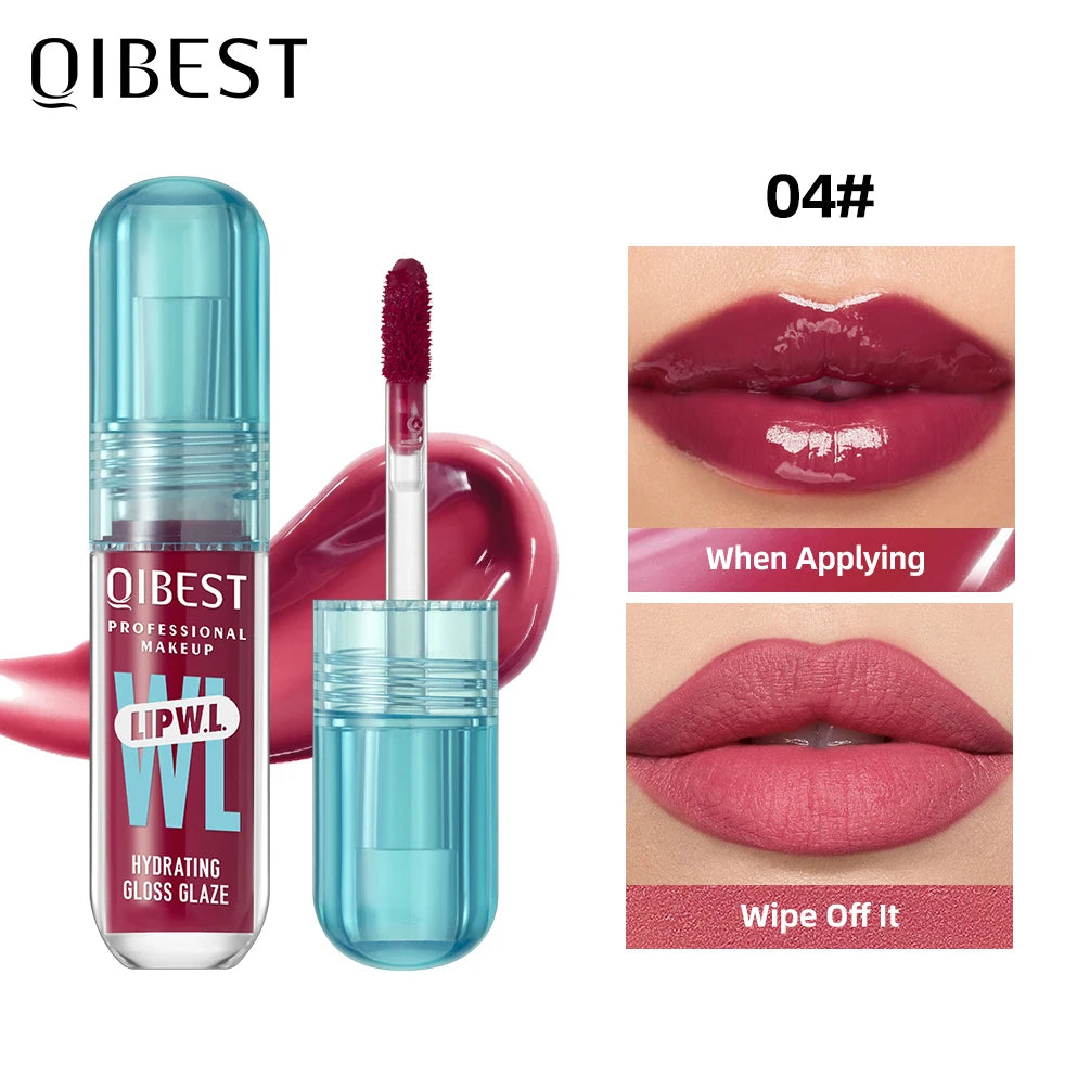 QIBEST Hydrating Crystal Lip Gloss Easy to Fade Mirror Water Glazed Lip Glaze Long Lasting Moisturizing Gloss Lip Tint Cosmetics Qme 04