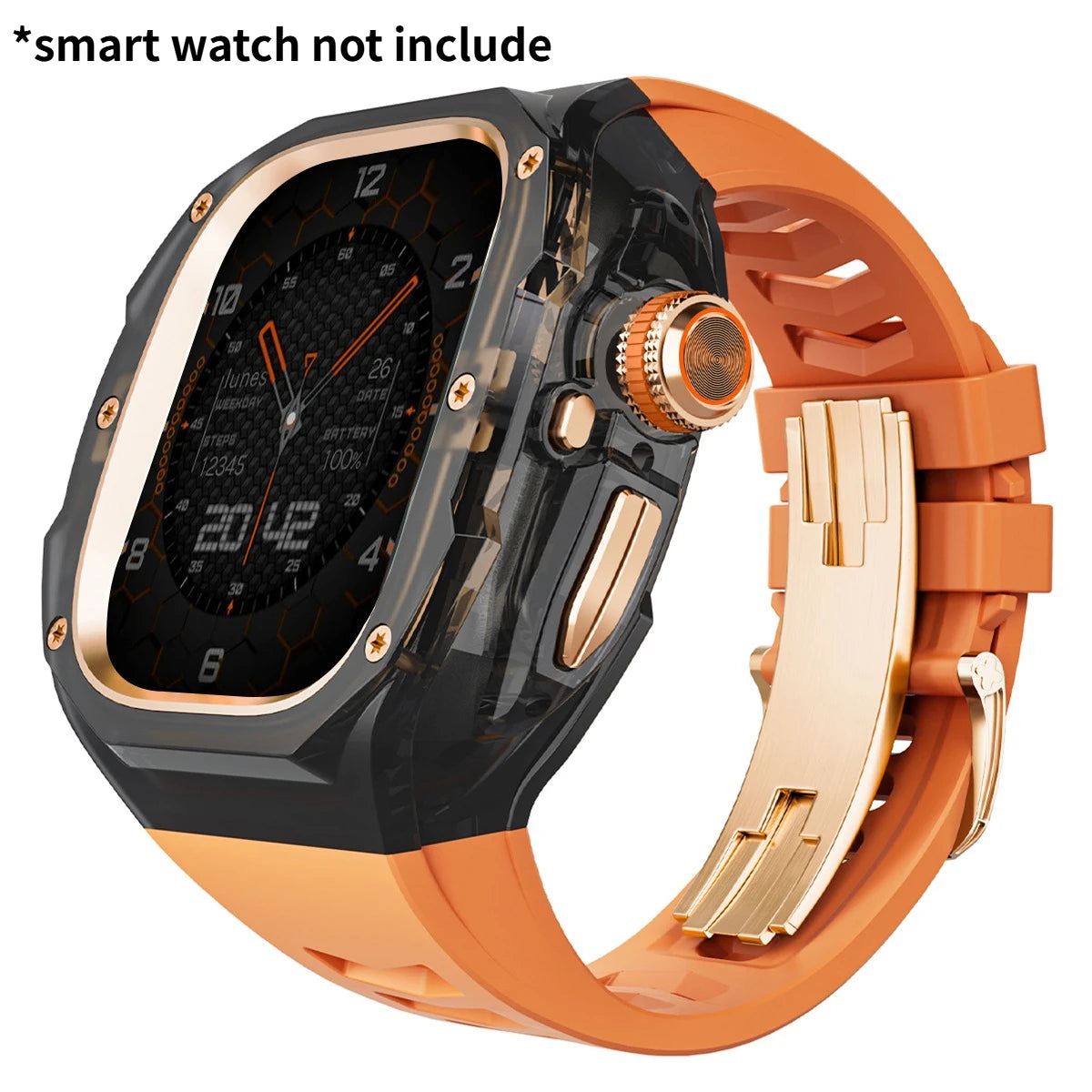 Refit Mod For Apple Watch Ultra 3/2 49mm Transparent Case Silicone Band Refit Kit For iWatch Series 11 Metal Butterfly Buckle Qme OBRG 49mm-For ultra 3 2 1