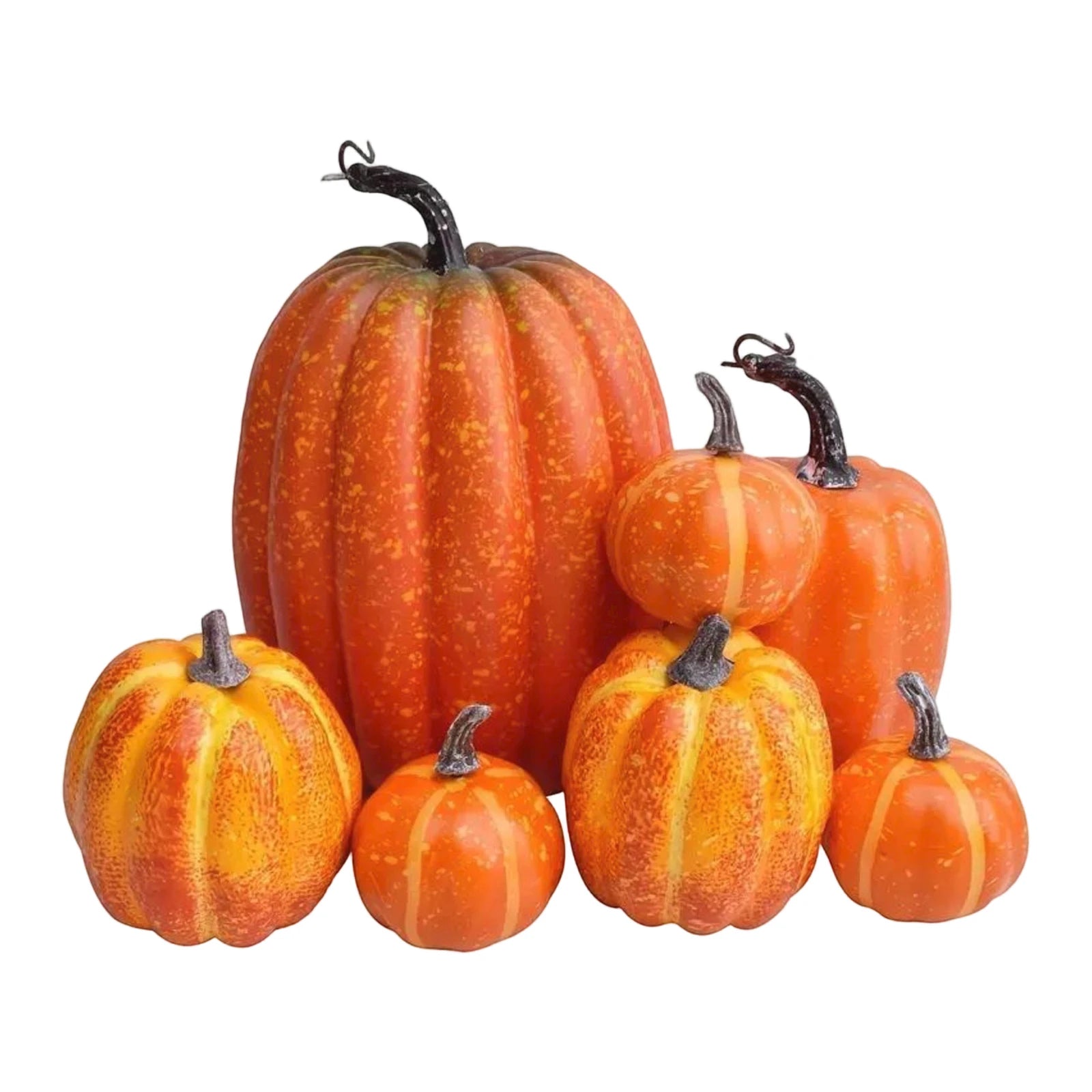 7PCS Multi-size Artificial Pumpkin Set for Halloween Decorations Rustic Fall Thanksgiving Centerpiece Table Ornaments Qme Orange One Size