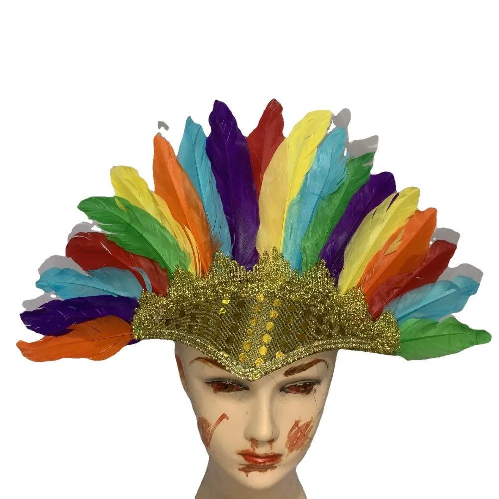 Fashion Adjustable Feather Headdress Head-mounted Colorful Chief Qme Multicolour