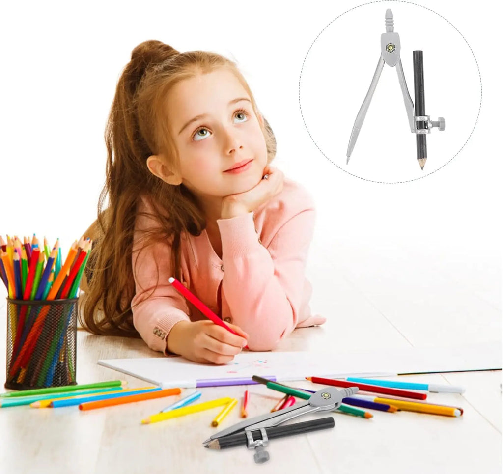 Professional Compass Metal Compass with Pencil and Storage Bag for Geometry, Precision Qme