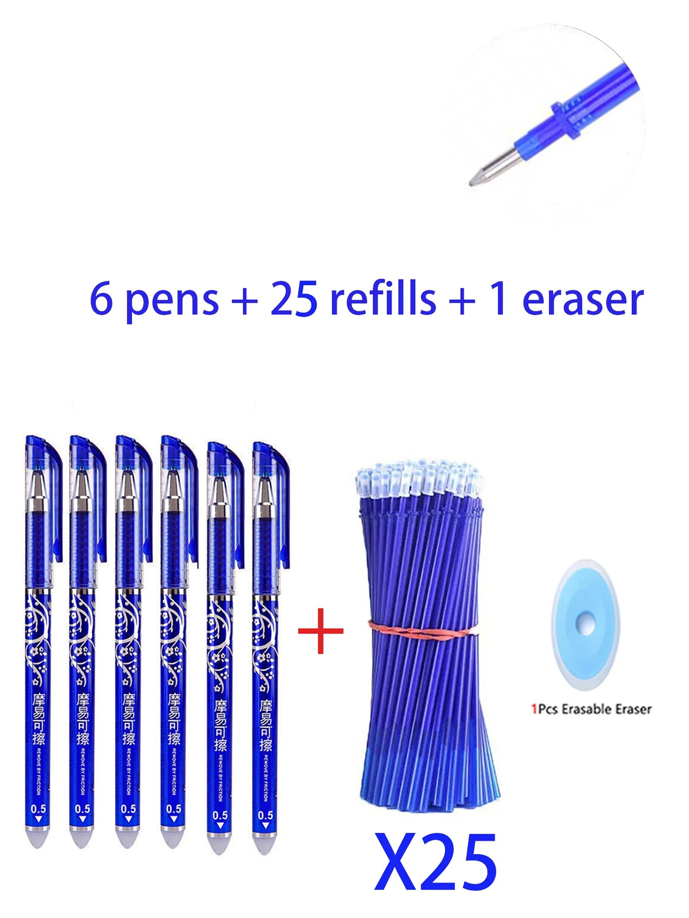 Erasable Gel Pens Refills Set 0.5 Mm Fine Point Blue/black Kawaii Ballpoint Pen for Writing Stationery Office School Supplies Qme 32 pcs blue Bullet