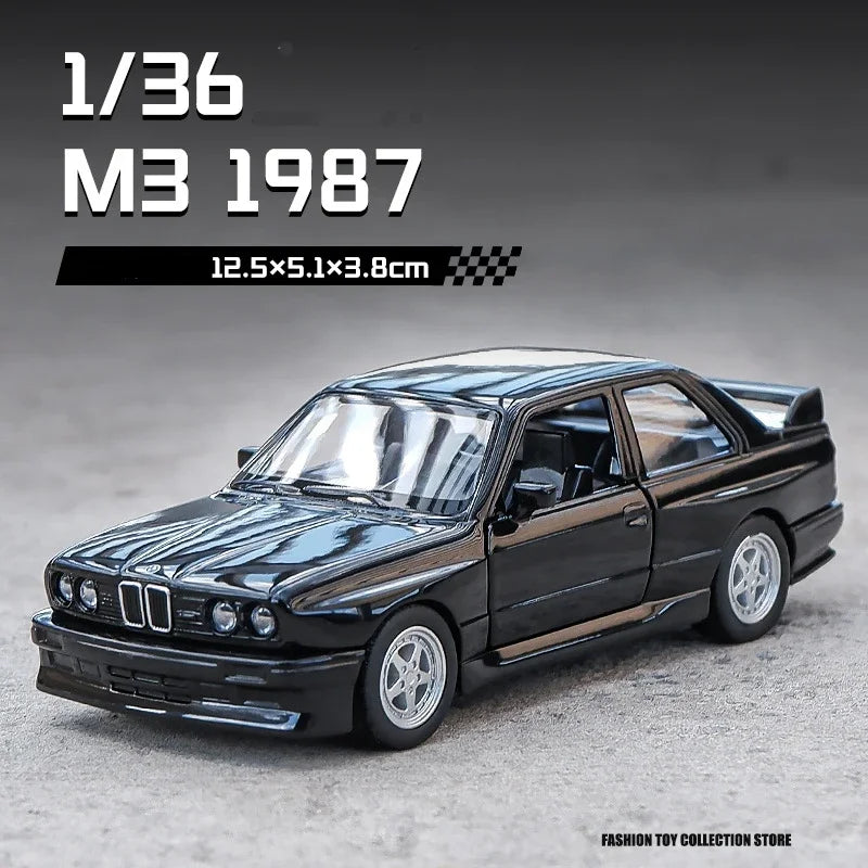 1:36 M3 1987 Diecast Alloy Car Model Metal Pull Back Simulation Car Toy Sports Car Ornament With To Open The Door For Kids Gift Qme