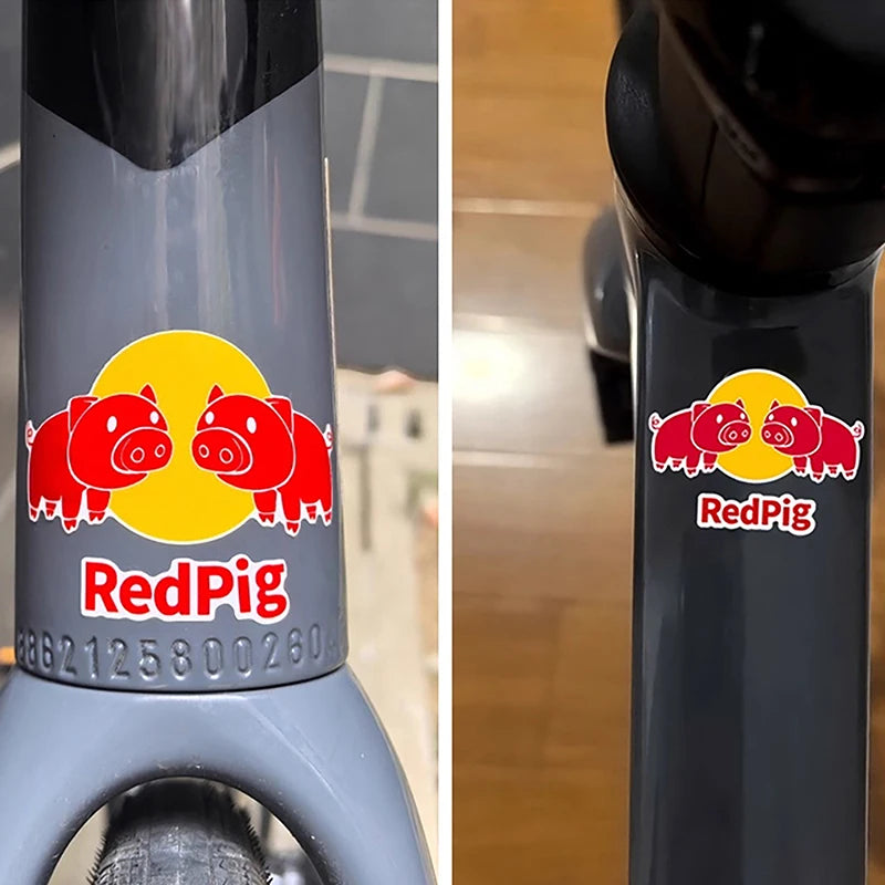 Bike Head Tube Funny Stickers Red Pig Decorative Decals Handlebar Qme
