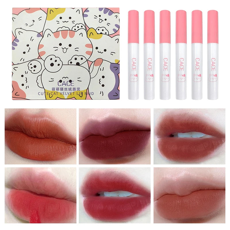 6Pcs/set Matte Velvet Lip Gloss Waterproof Long-lasting Liquid Lipstick Cosmetic Beauty Keep 24 Hours Makeup Sets maquillages Qme 6pc Lipgloss Sets