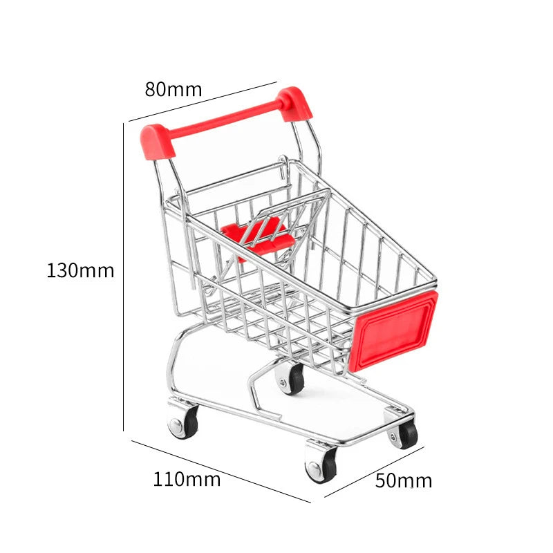 Children's Mini Simulation Shopping Cart Model Hand Cart Metal Model Storage Car Desktop Multifunction Storage Ornament Model Qme