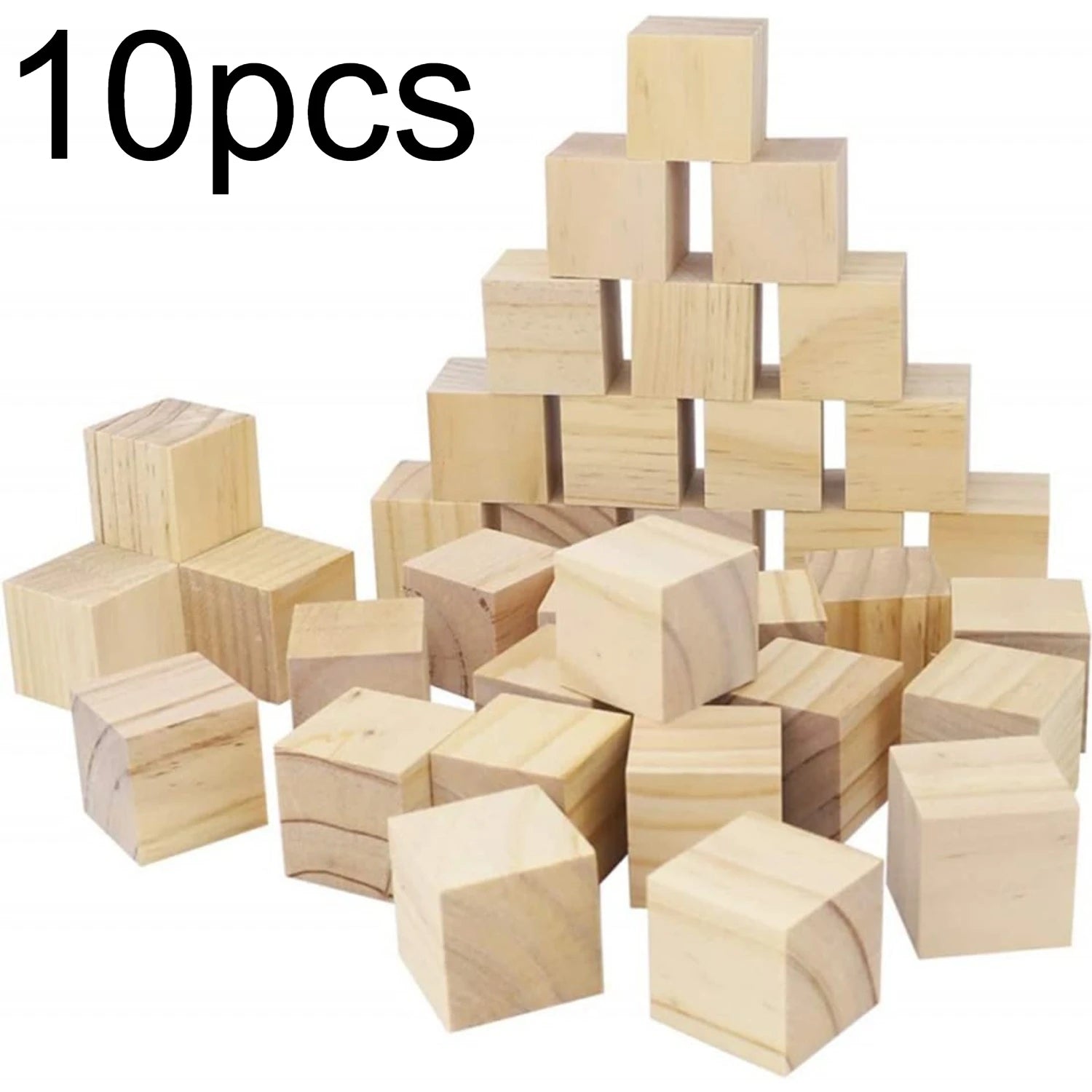 DIY Blank Wooden Blocks Set, Unfinished Wood Cubes For Kids Painting Stacking Crafts Qme 10 pcs