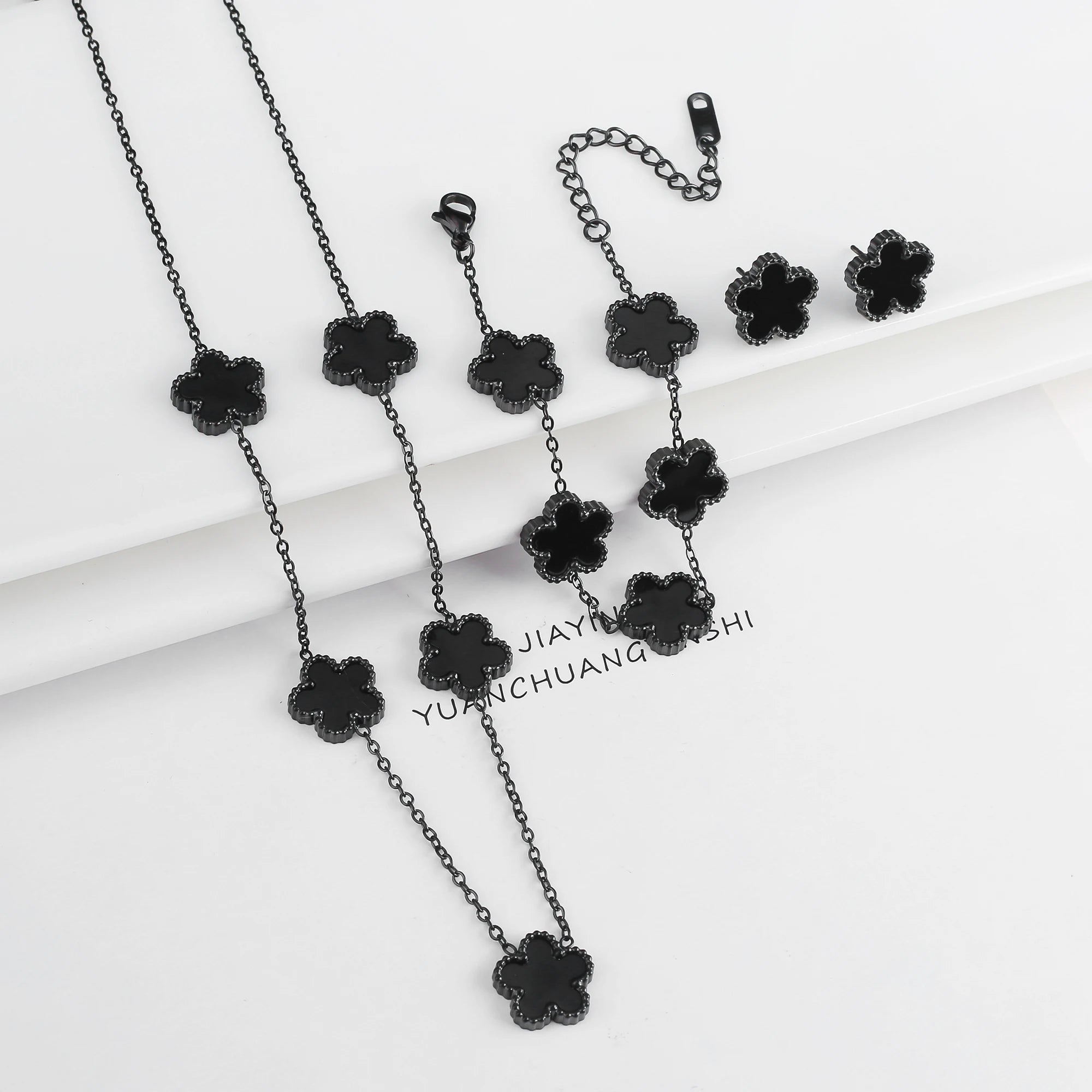 Classic Luxury Five Leaf Flower Jewelry Set High Quality Stainless Steel Bracelet Necklace Earrings Fashion Woman Clover Gift Qme Jewelry Set 1