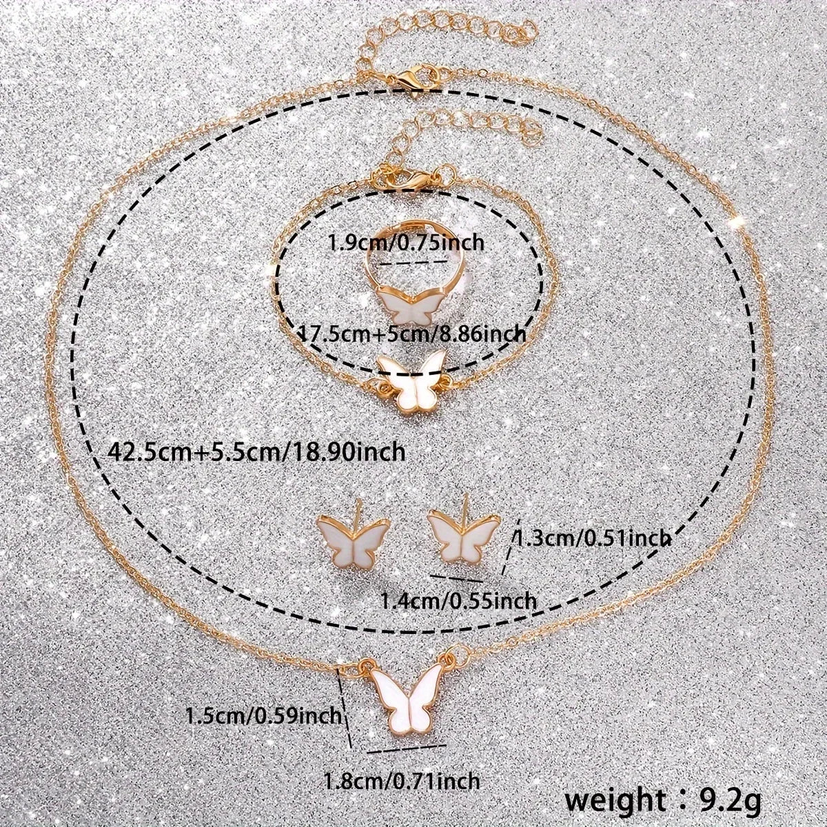New Butterfly Watch Jewelry Set Women's Roman Dial Quartz Watch+Necklace Earrings Ring Bracelet Five Piece Set Qme