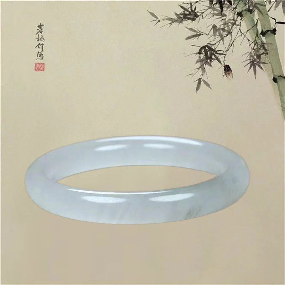 Natural Ice Ink Jade White Moonlight Jade Bracelet Grey Ice Emerald Color Women's Jewelry Wholesale Qme Round bar 58-62mm