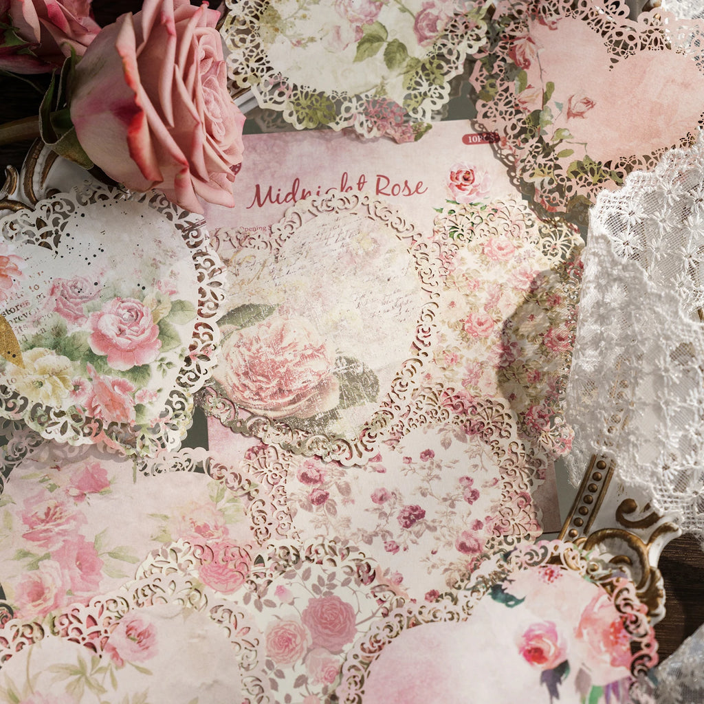 10 pcs Vintage Broken flower hollowed out lace paper Decorative Diy Scrapbooking Diary Album junk journal Collage material Qme