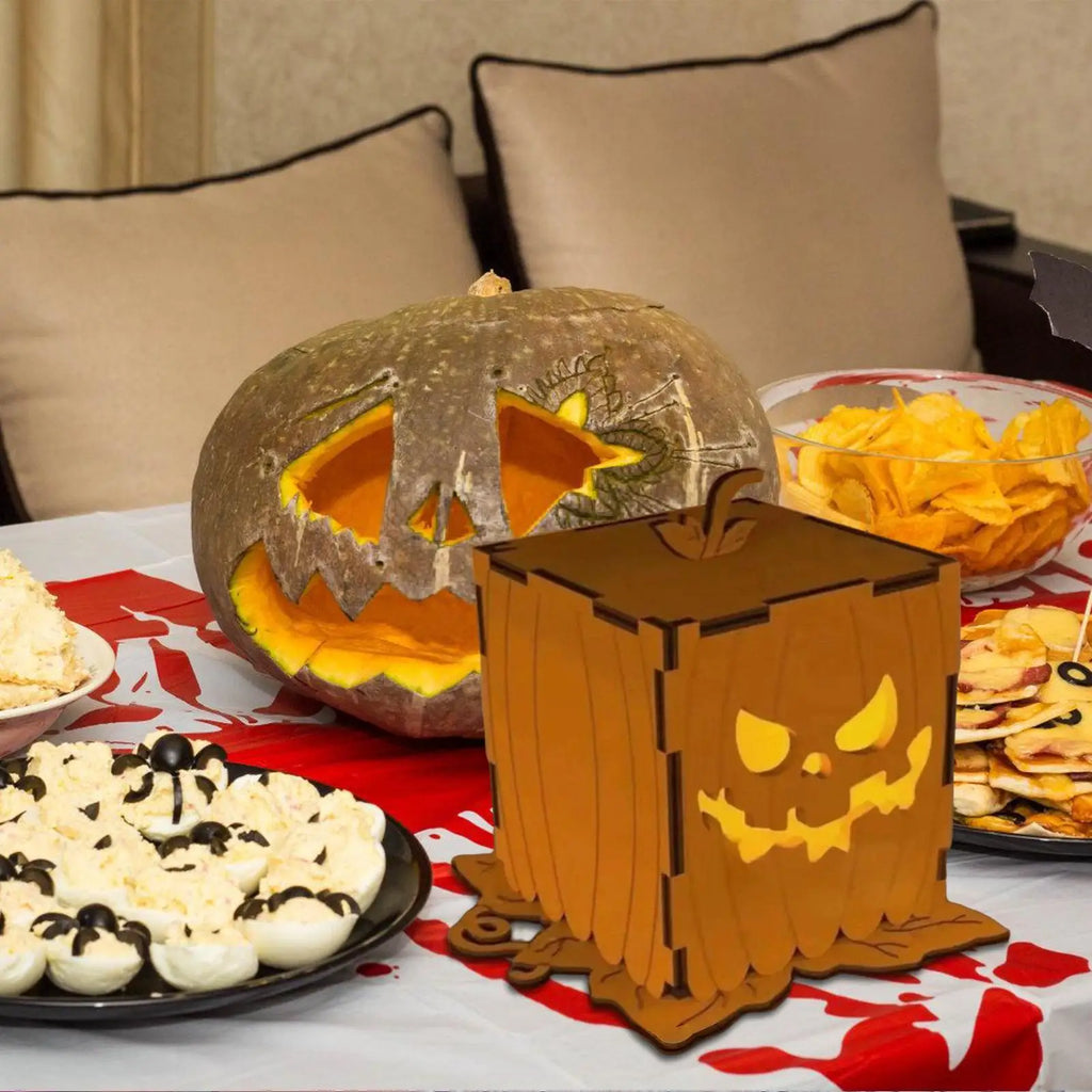 Halloween Pumpkin Light Festival Atmosphere Lamp Ornament Wooden Halloween Pumpkin Light Decoration for Porch Bedroom Garden Qme