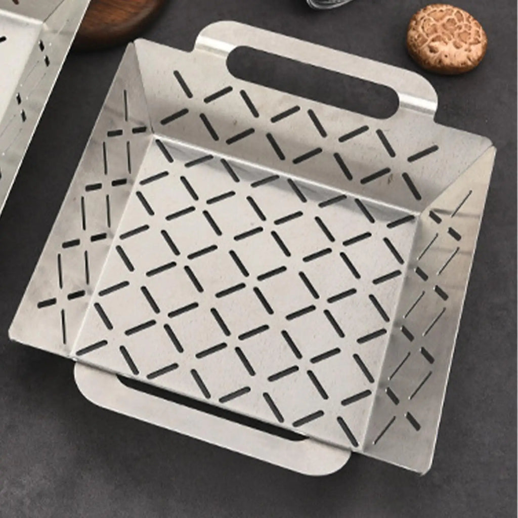 Bbq Grill Basket Perforated Bbq Grill Basket Cook Tool Stainless Steel Thicken Net For Outdoor Cooking Meat Vegetables Shrimp Qme