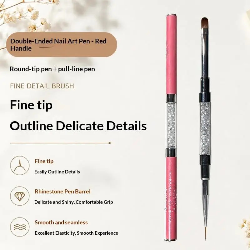 Crystal Nail Art Liner Brush Dual Head Painting Pen Lightweight Qme Pink