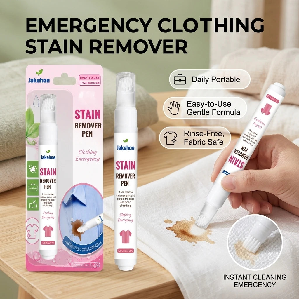 JAKEHOE Portable Clothing Stain Remover Pen Eliminate Coffee & Oil Stain Reduce Odor Mild No-Rinse Emergency Fabric Spot Cleaner Qme