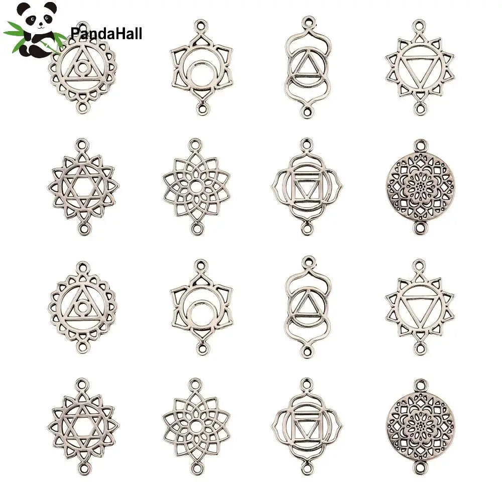 PandaHall 80pcs 8 Styles Tibetan Flower Charms Alloy Hollow Flower Charms Chakra Connector Charms for Jewelry Making Bracelets Qme Default Title