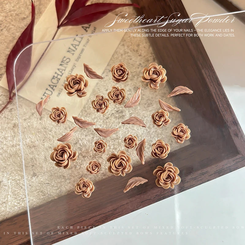 Manicure Kawaii Charms 3D Mix Sizes Beautiful Blossoming Rose Flowers Qme Coffee