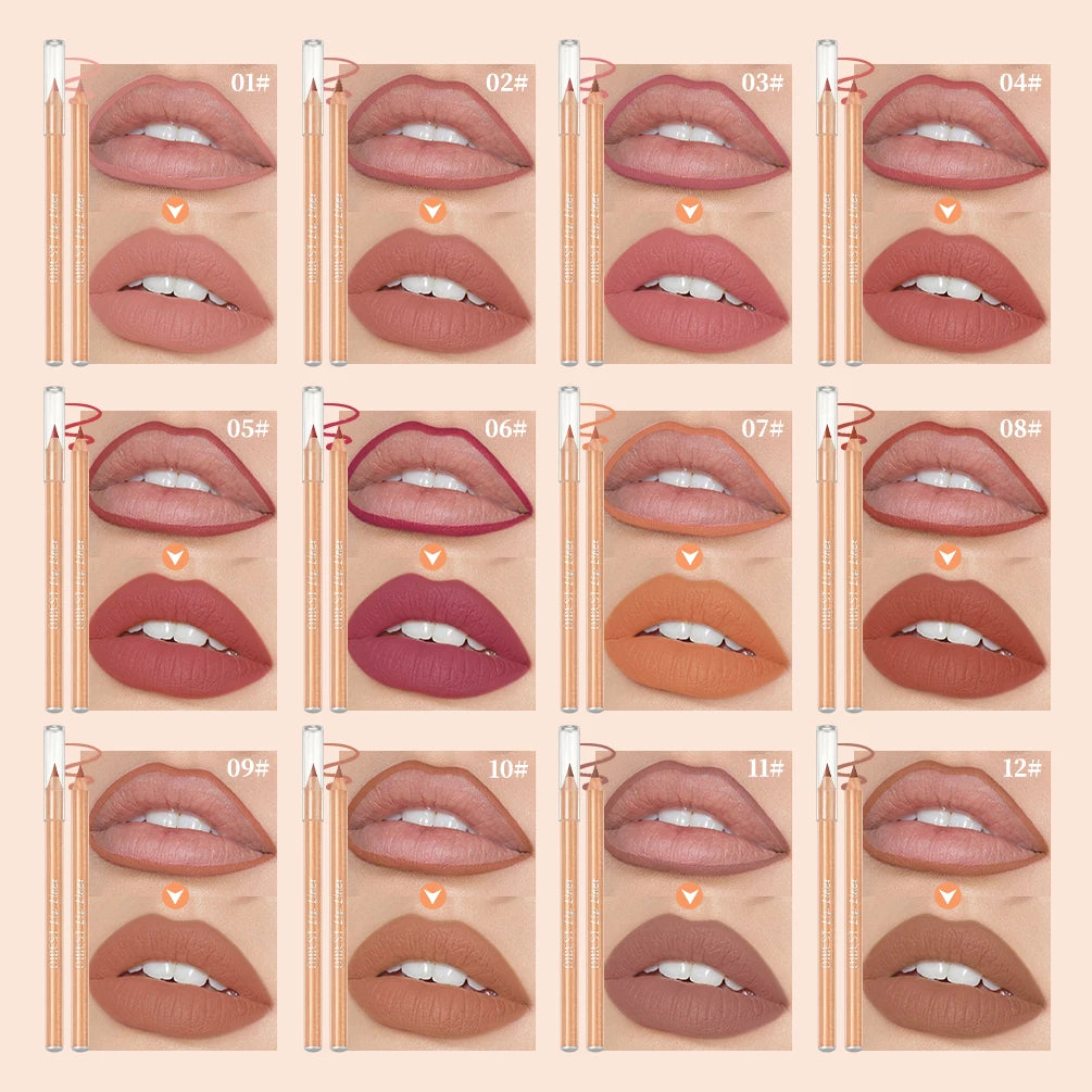 QIBEST Lip Liner Pencil Contour Matte Lipstick Pens Smudge Proof Silky Lipliner Not Easy Fade Outline Sculpt Lipliner Makeup Set Qme