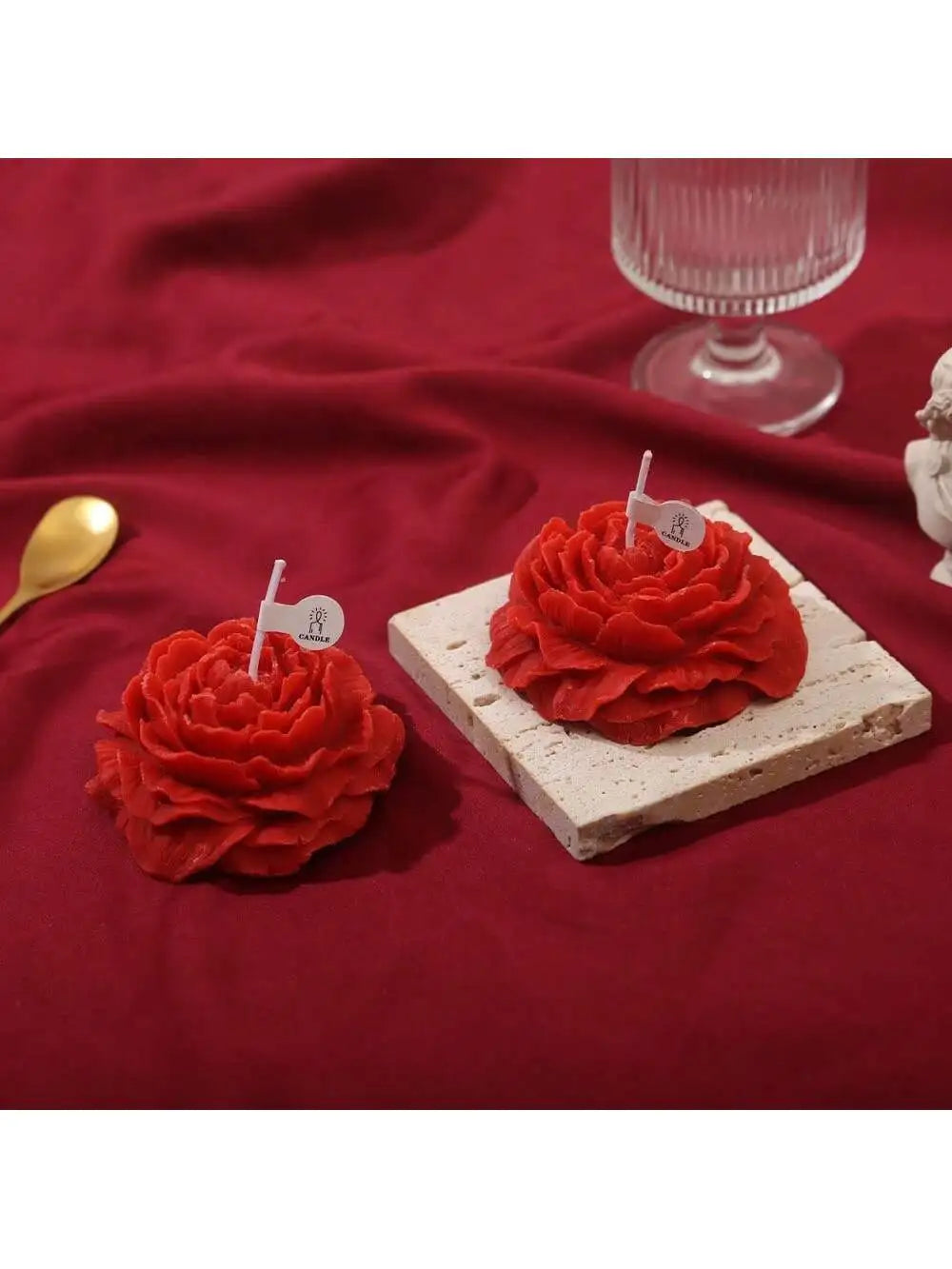 1 2 Red Candles High-end Atmosphere Aromatherapy Peony Flower Qme 2pcs