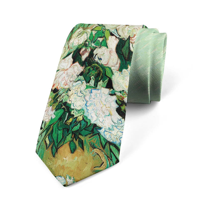 Retro Art Oil Painting Floral Print Tie Fashion Business Wedding Qme style1