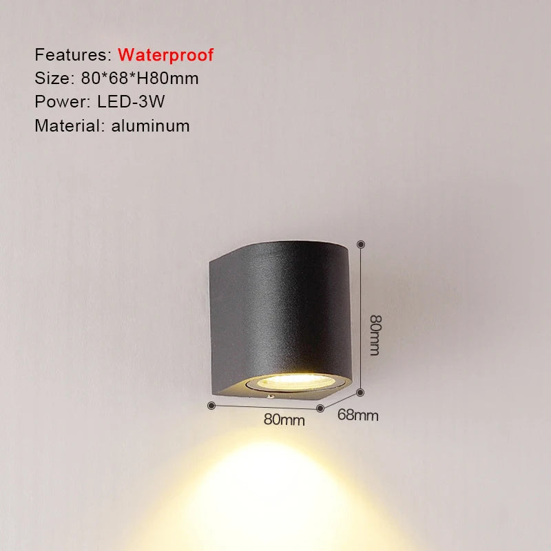 TRAZOS Round Square Modern Wall Lights Garden Porch Ip65 Waterproof Up Down Lighting Outdoor Led Bedroom Lamp Wall Decor Qme 1008 Warm White (2700-3500K)