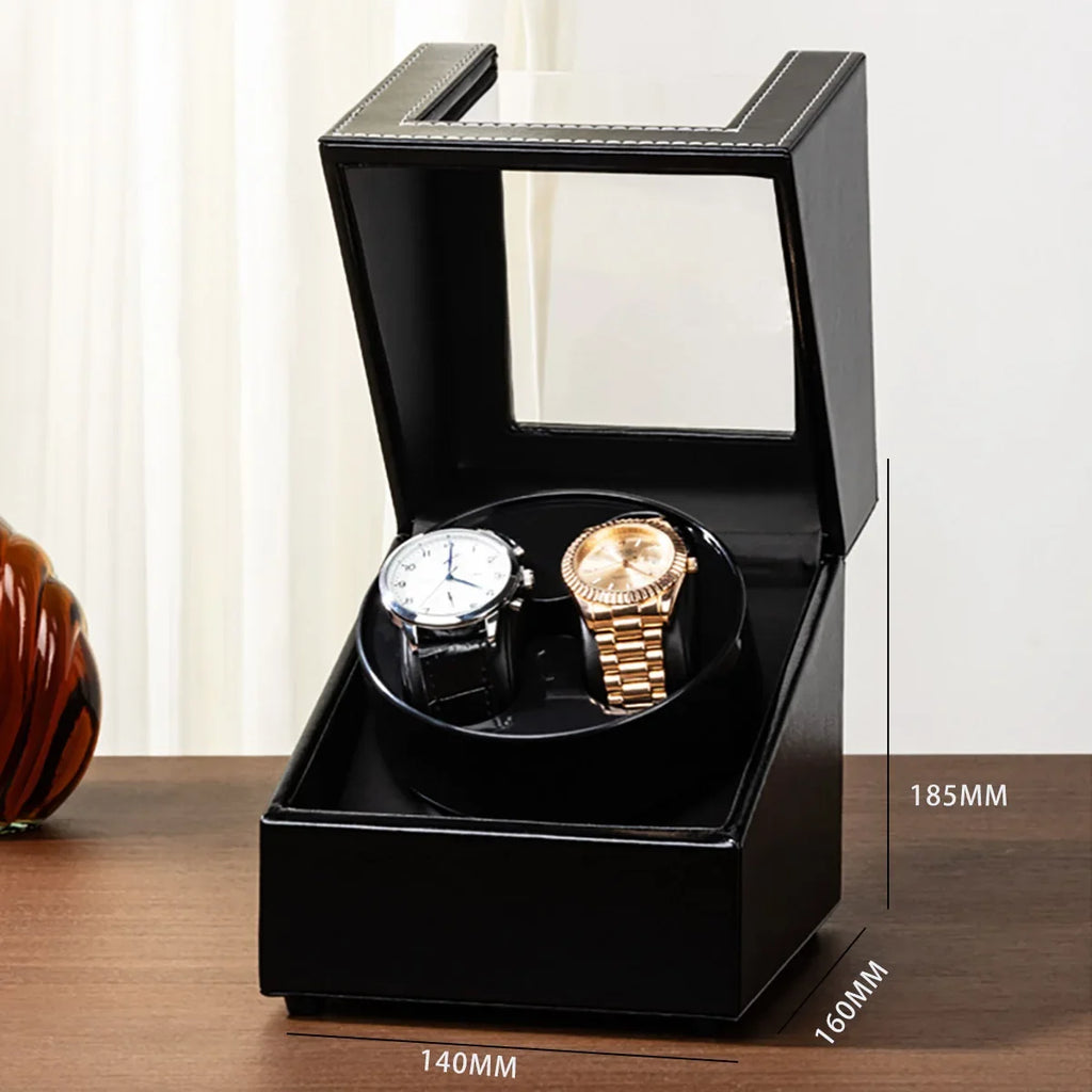 Double Watch Winder for Automatic Watches Automatic Watch Winder Leather Box 2 Slots Watch Winder for Men with Quiet Motor Qme