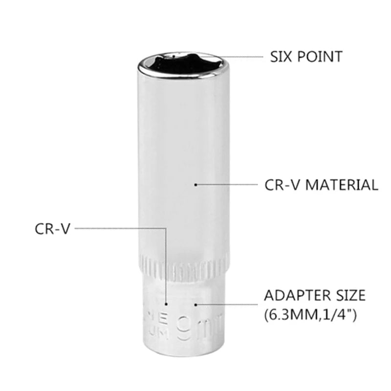 1 4-Inch Drive Metric Long Chrome Socket 6-Point Deep 4- Qme