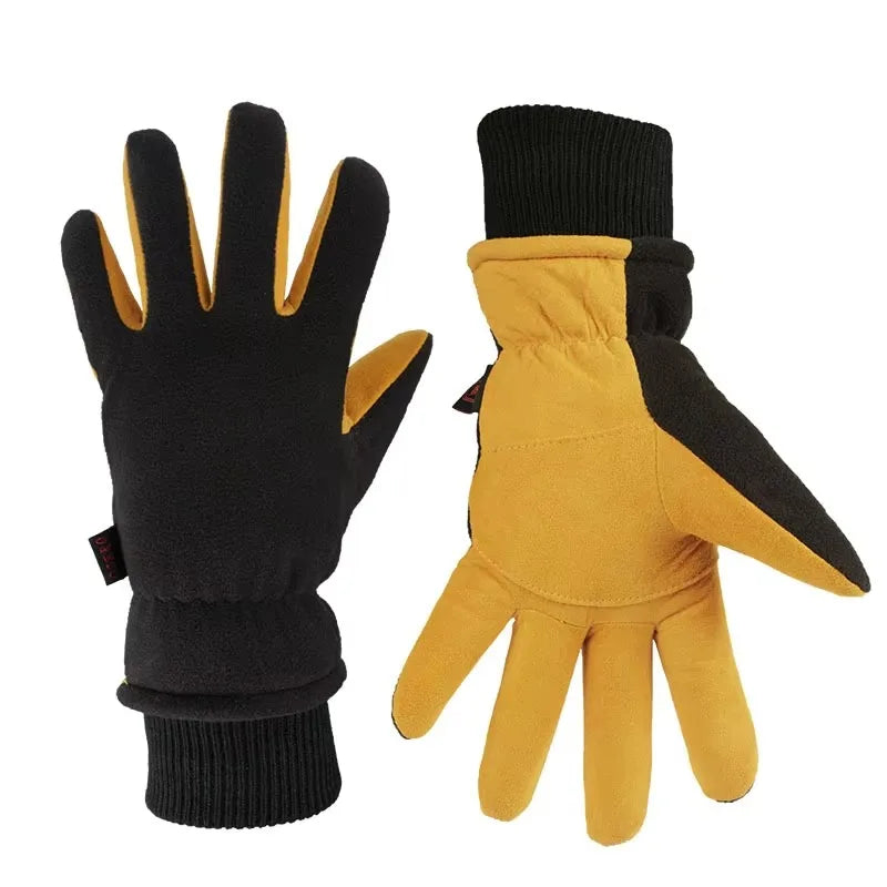 Winter Gloves Deerskin Leather Water-Resistant Windproof Insulated Work Glove for Driving Cycling Hiking Snow Skiing 8008 Qme