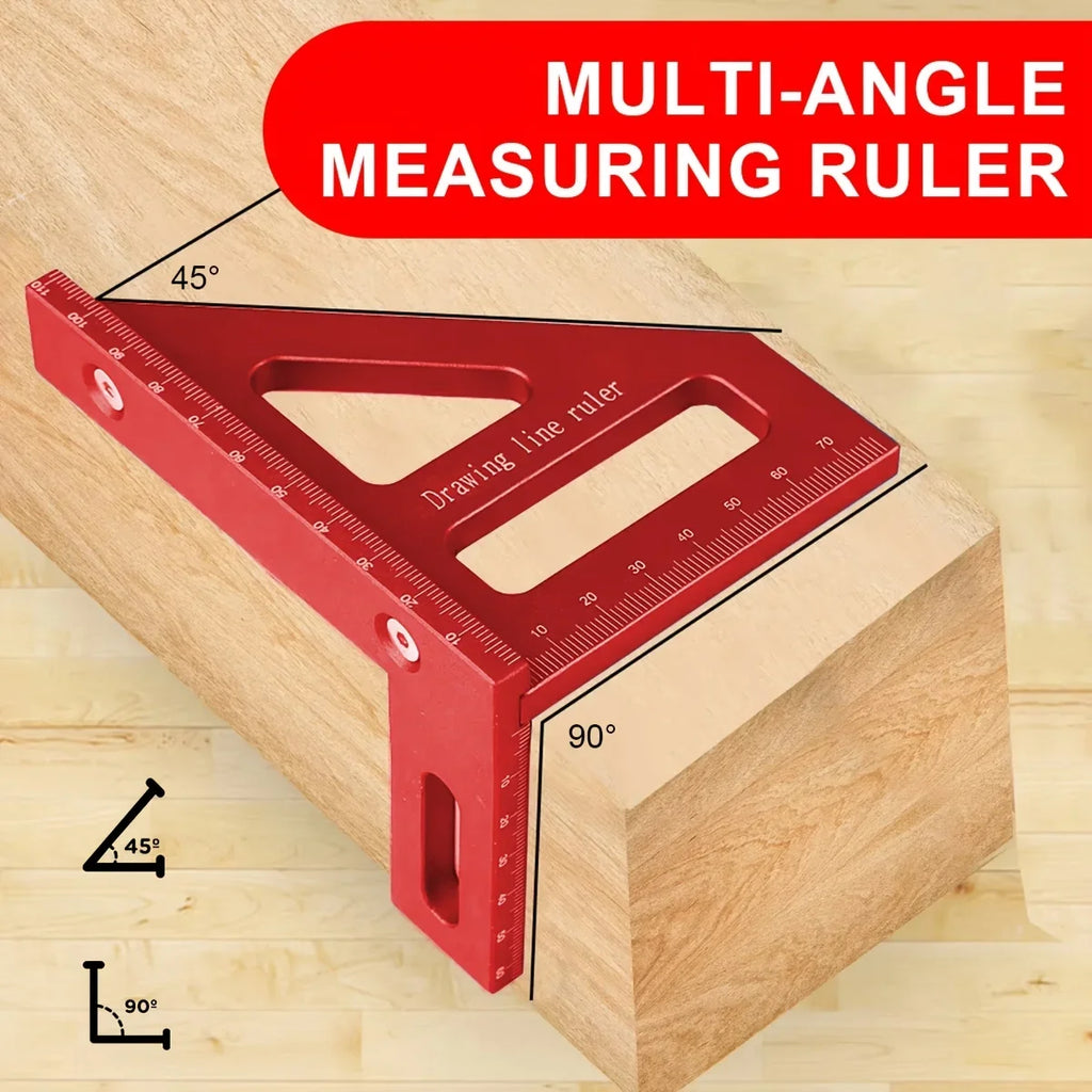 Aluminum Alloy Triangle Scribing Ruler 45/90 Degree Woodworking Layout Measuring Tool Precise Marking Square Drawing Line Ruler Qme