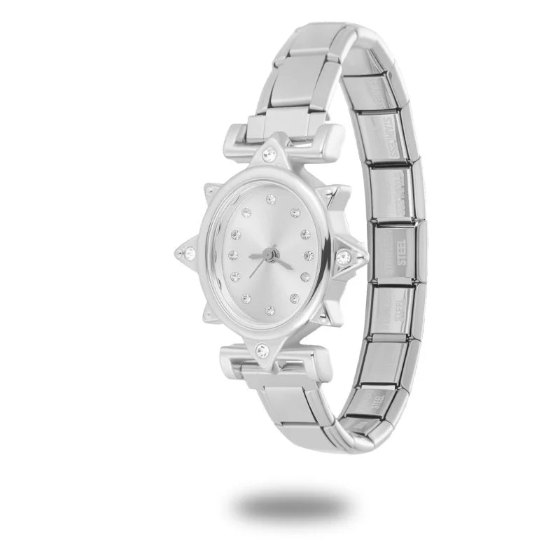 2025New Vintage High Quality Oval Inlaid Zircon Stainless Steel Watch Bracelet Women's 9MM DIY Italian Charm Bangle Jewelry Gift Qme Style 28
