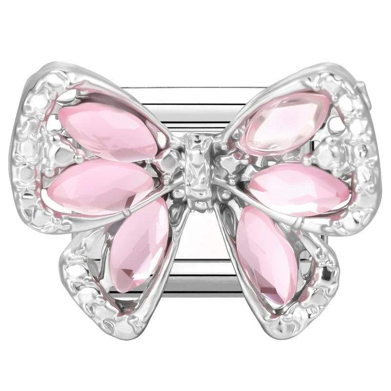 Wholesale Beautiful Flowers Shiny Zircon Bowknot Italian Charm Links Stainless Steel Fit 9mm Bracelet Jewelry Diy Making Gifts Qme Style 14