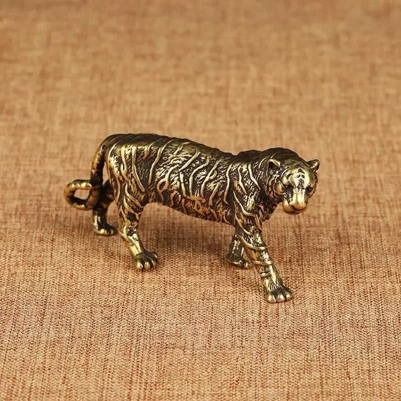 Pure Copper Big Tiger Model Statue Solid Brass Animal Figurines Vintage Home Decor Miniatures Desk Decor Qme