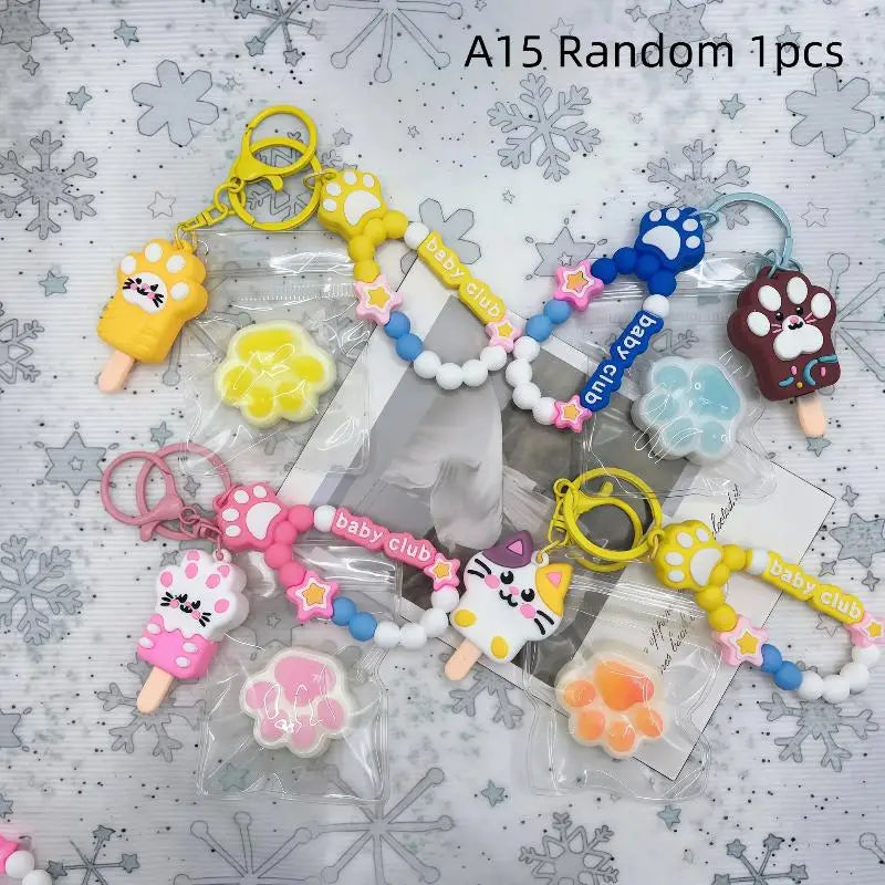 Cat Claw Stress Relief Squeeze Toy Ice Transparent Mini Keychain Cute Qme A15