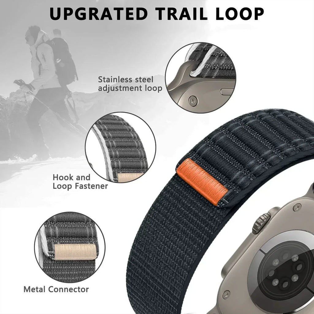 Nylon Loop Strap for Apple Watch Ultra 2 Band 49mm 44mm 45mm 42mm Bracelet IWatch Series 9 8 Se 7 6 5 4 3 Smartwatch Accessorie Qme
