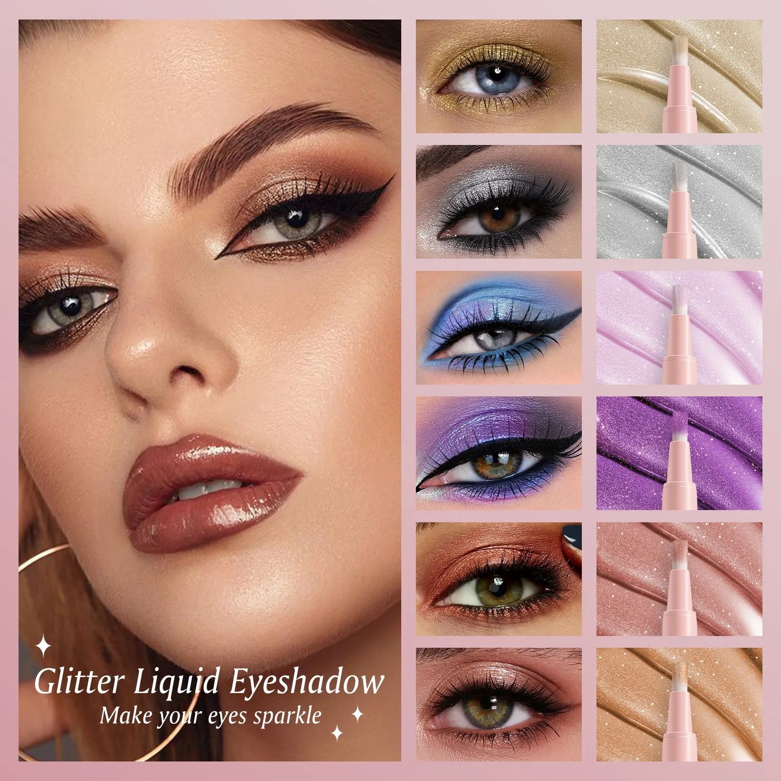 With Bristles Glitter Liquid Eyeshadow Cream Shimmer Bronzers Highlighter Makeup Gel Face Body Brighten Natural Contour Makeup Qme