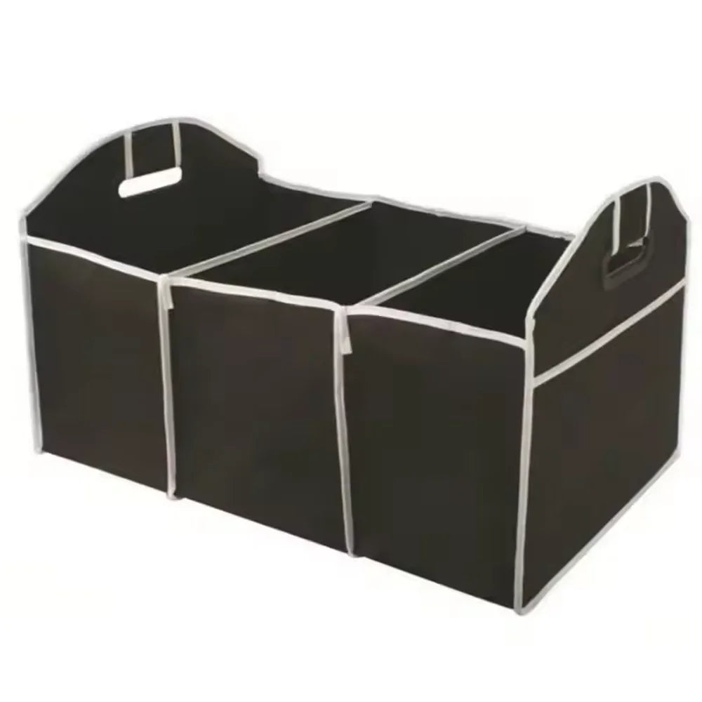 Car Trunk Non-Woven Storage Organizer Foldable Vehicle Interior Box for Auto Large Capacity Collapsible Bin for SUV Sedan Cargo Qme Black