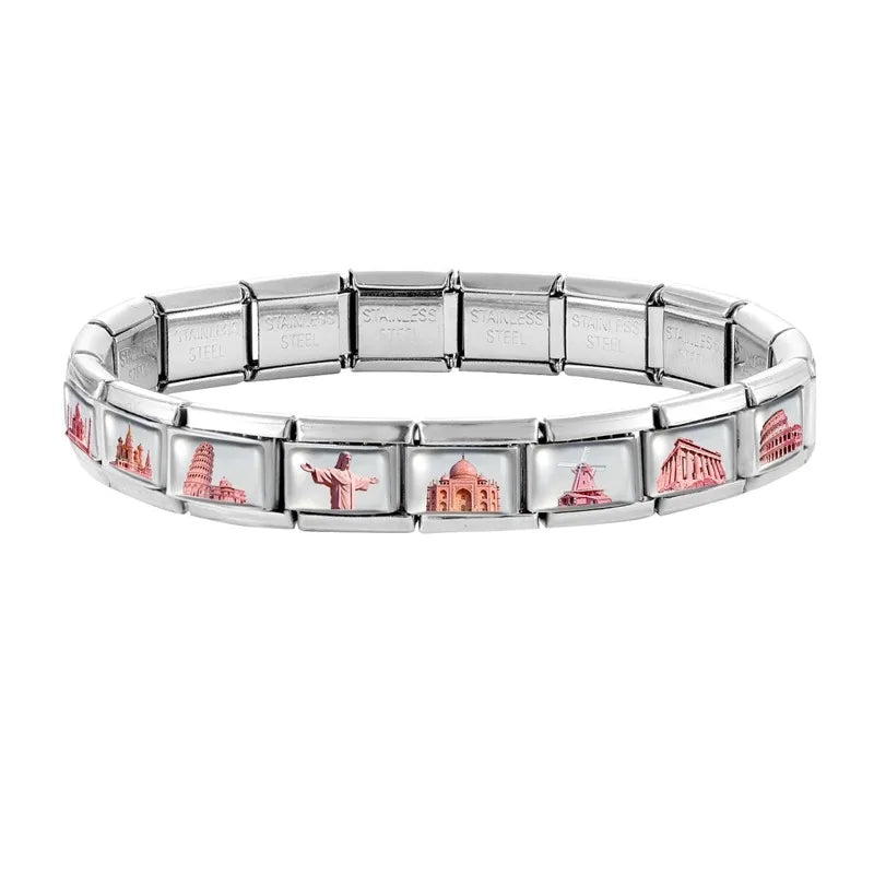 New2026 Hot Fashion Church Tower of Pisa Roman Colosseum Charm Italian Links Fit 9mm Bracelet Stainless Steel Making DIY Jewelry Qme