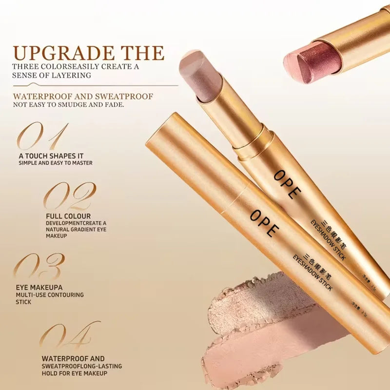 3-in-1 Eyeshadow Stick Lazy Tricolor Gradient Shimmer Gloss Quick Qme