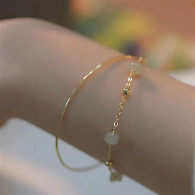 Ancient Style Imitating Hotan Jade Double Layer Bracelet Exquisite Fashion Women's Daily bangle Jewelry Gift Qme