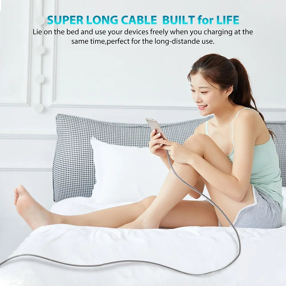 60W USB C To C Cable PD Fast Charger Data Cord Universal Extended 1M 2M 3M 5M 8M Nylon Braided Wire For IPhone16 Xiaomi Huawei Qme