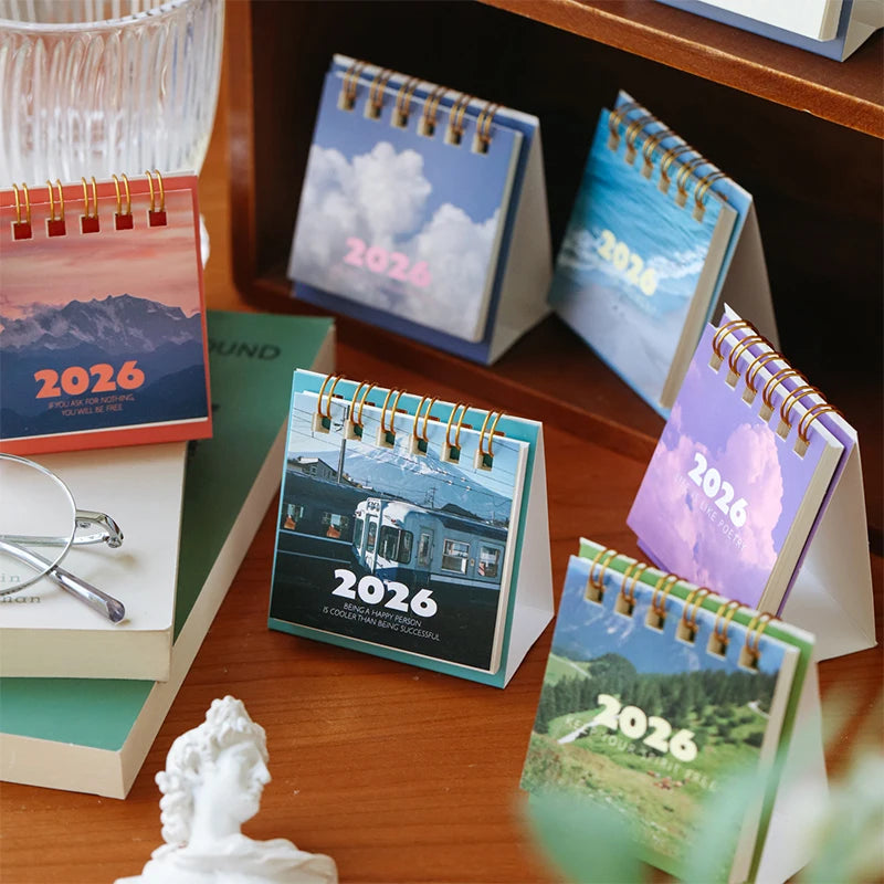 2026 Landscape Mini Desk Calendar Creative Coil Planner Desktop Qme