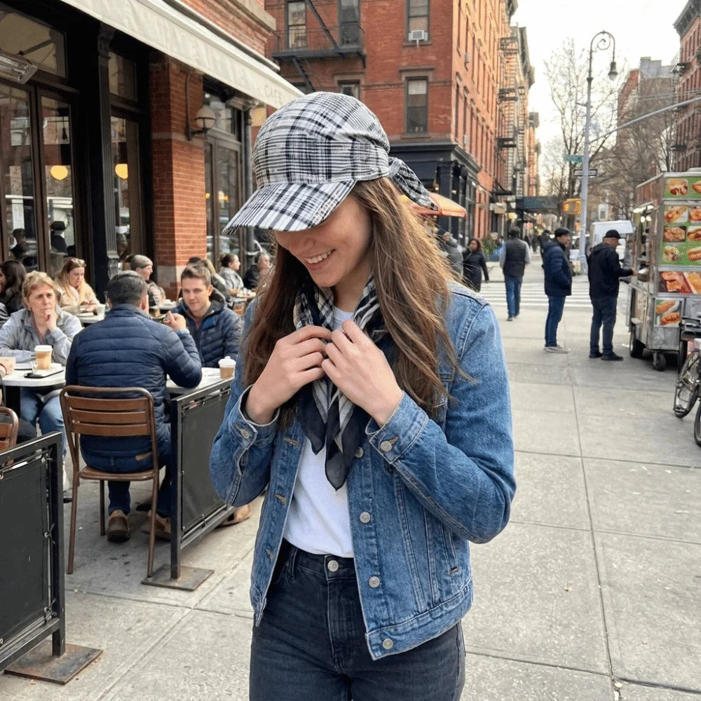 Contrasting Color Retro Plaid Sun Hat Retro Wide Brim Personalized Strap Cap Strap Adjustable Retro Plaid Turban Hat Qme