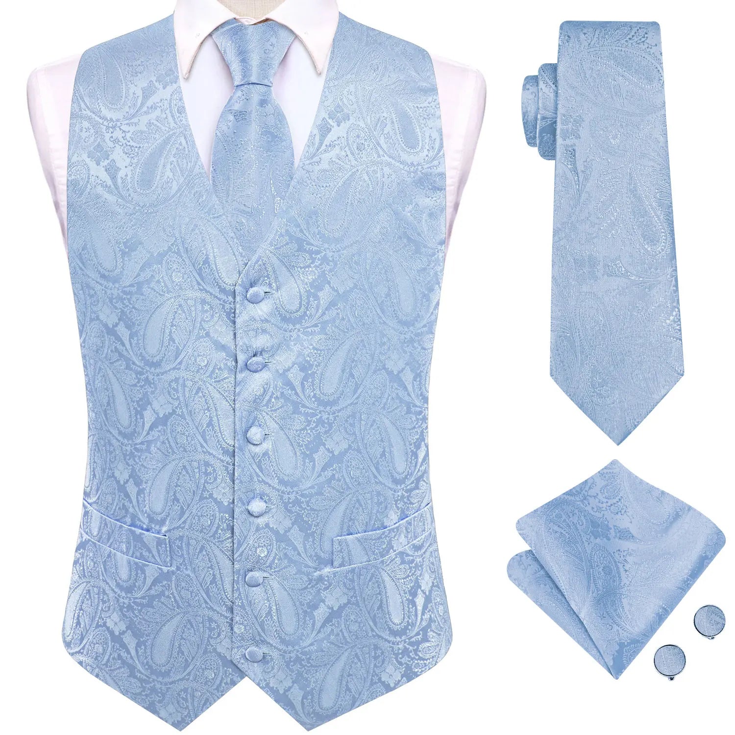 Mens Suit Vest Tie Hanky Cufflinks Rose Teal Pink Coral Blue Red Qme MJTZ3544 S