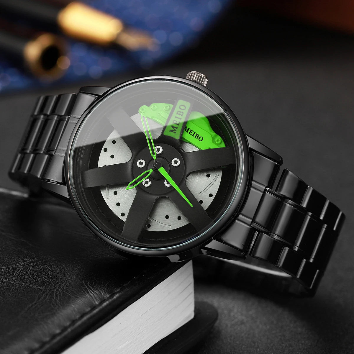 4 Pcs Fashion Men's Sports Watches 3d Car Wheel Stainless Steel Band Men's Wrist Watch Quartz Watch Set Homo Watch (Without Box) Qme