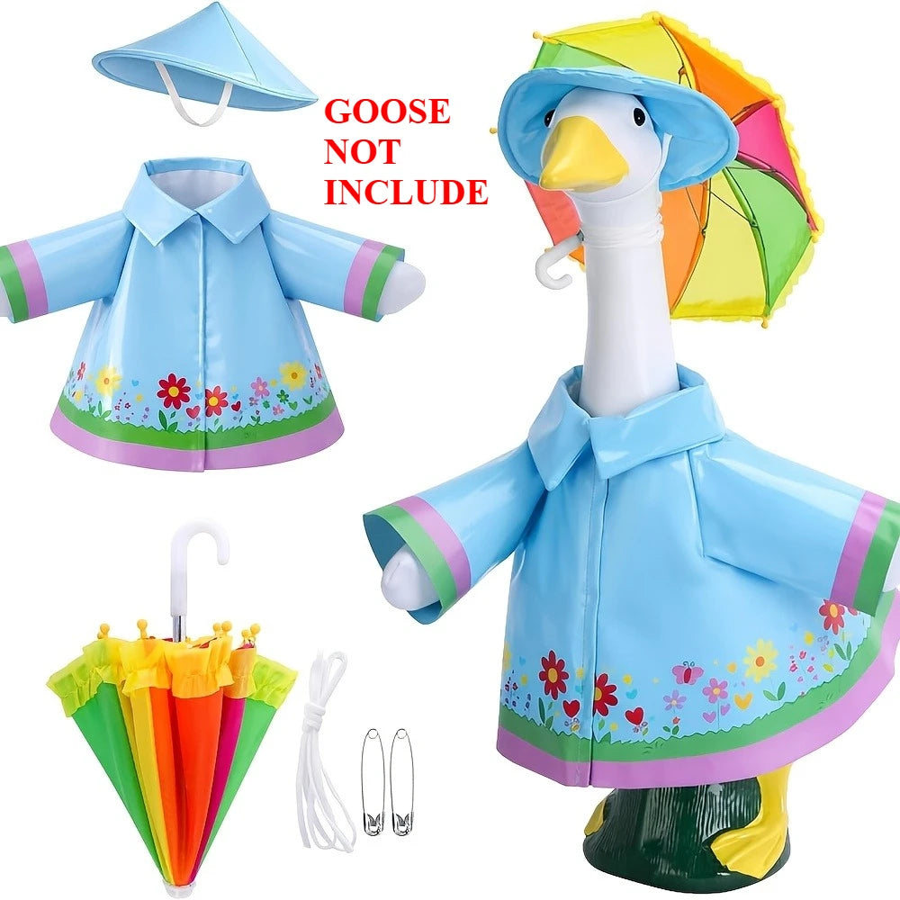 3 Pcs/Set Raincoat Porch Goose Outfits Summer Lawn Goose Statue Raincoat Costume Yard Goose Clothes Raincoats Umbrella Hat Qme 3pcs Blue