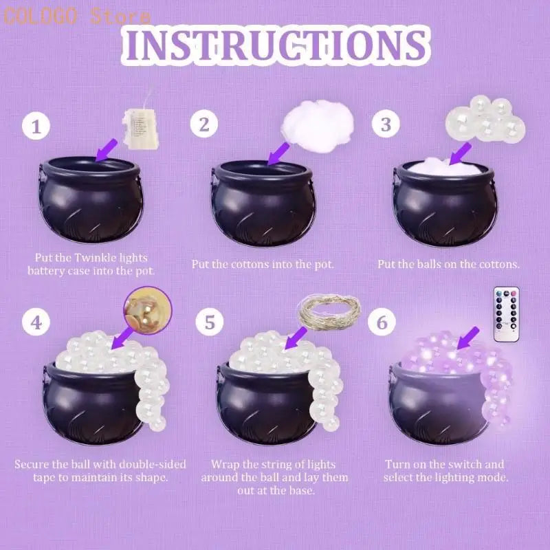 Whimsical Plastic Cauldron Decoration 8 Adjustable Light Modes Qme
