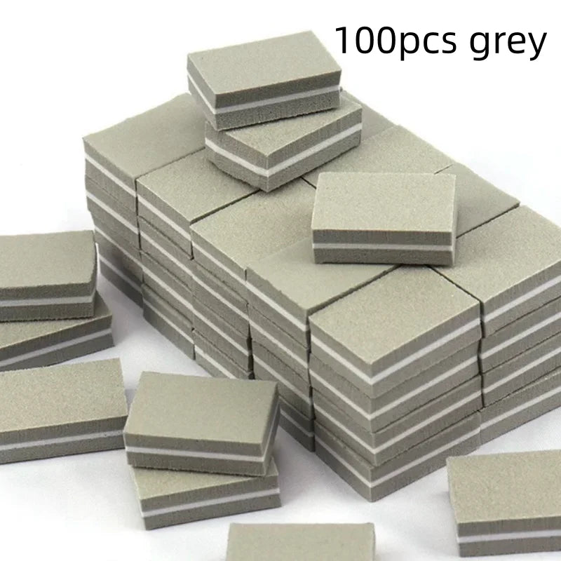 10/50/100pcs mix Double-sided Mini Nail File Blocks Colorful Sponge Nail Polish Sanding Buffer Strips Polishing Manicure Qme 100pcs grey